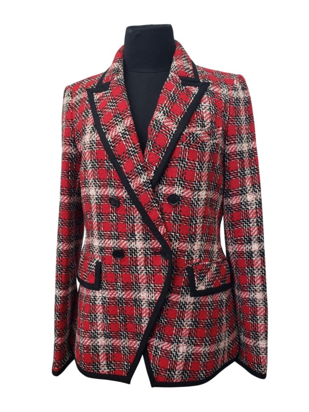 Veronica Beard Harriet Red Black Tweed Double Breasted Dickey Blazer Jacket 4 - Picture 11 of 16